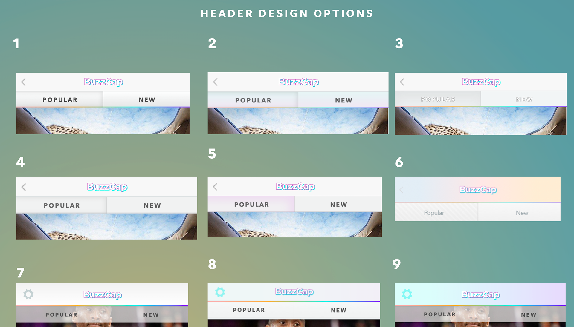 BuzzCap header and navigation design options