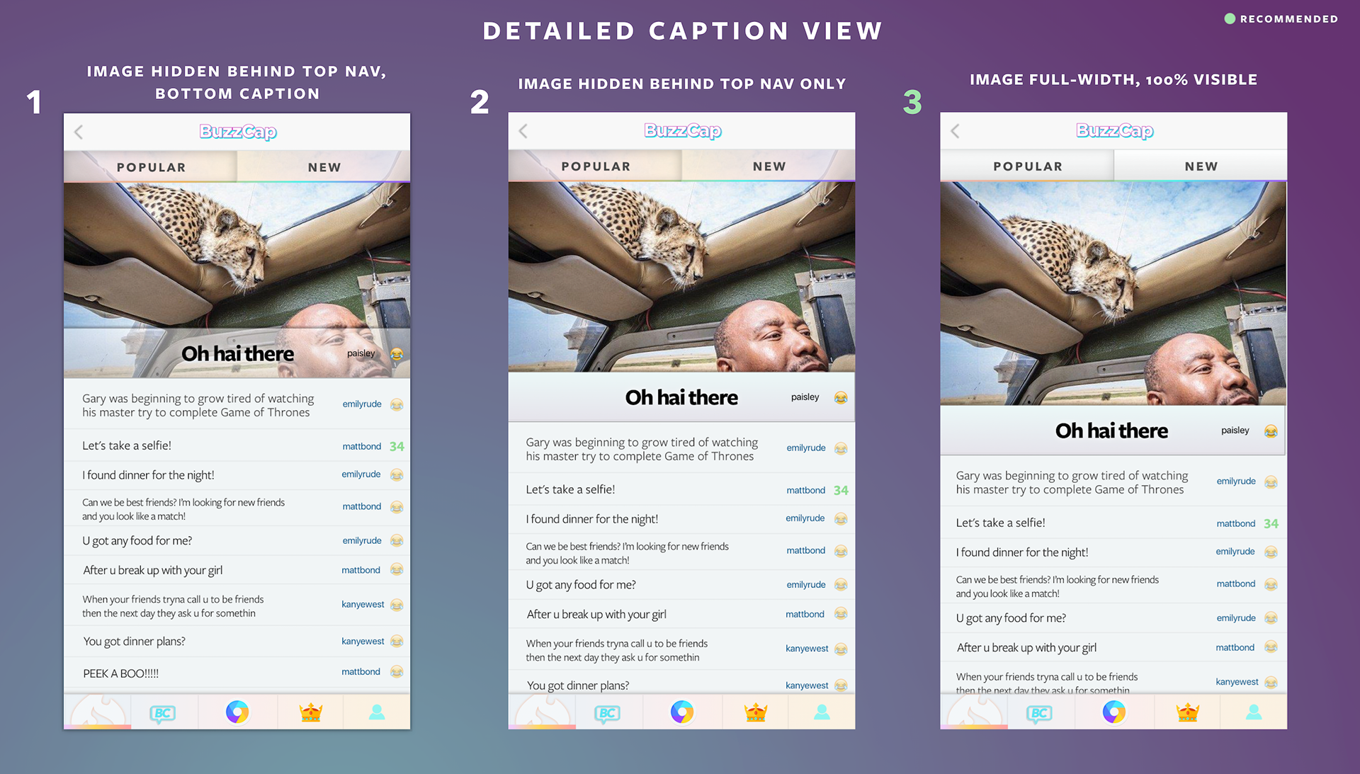 BuzzCap caption and scrolling-border interaction options