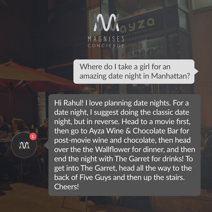 Magnises conversational concierge planning a date night