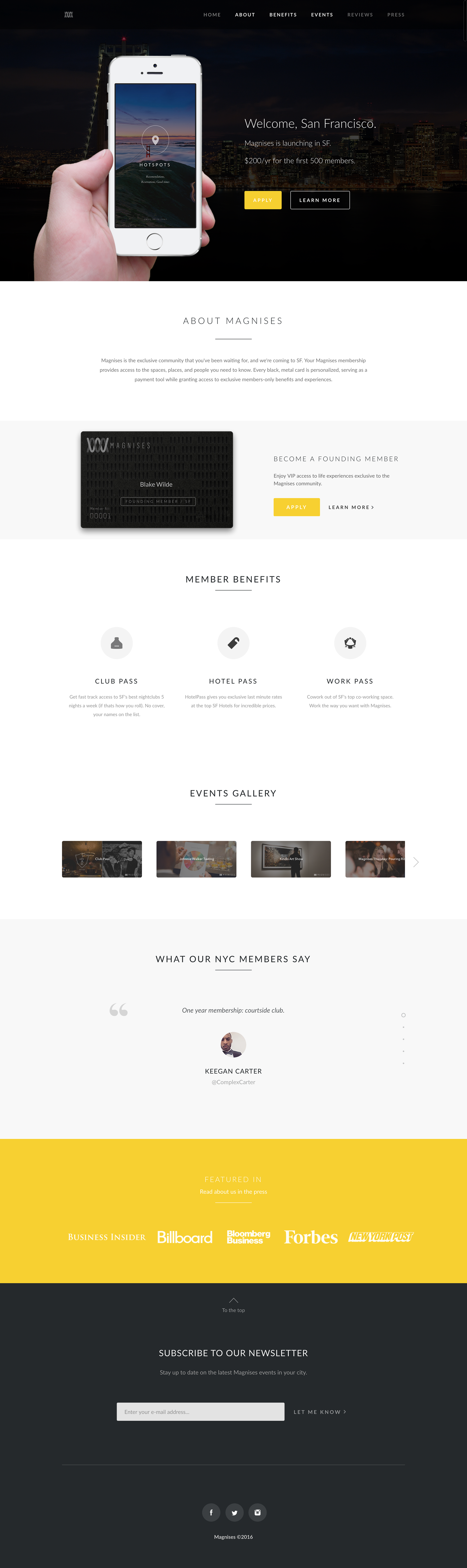 Magnises long-form membership landing page