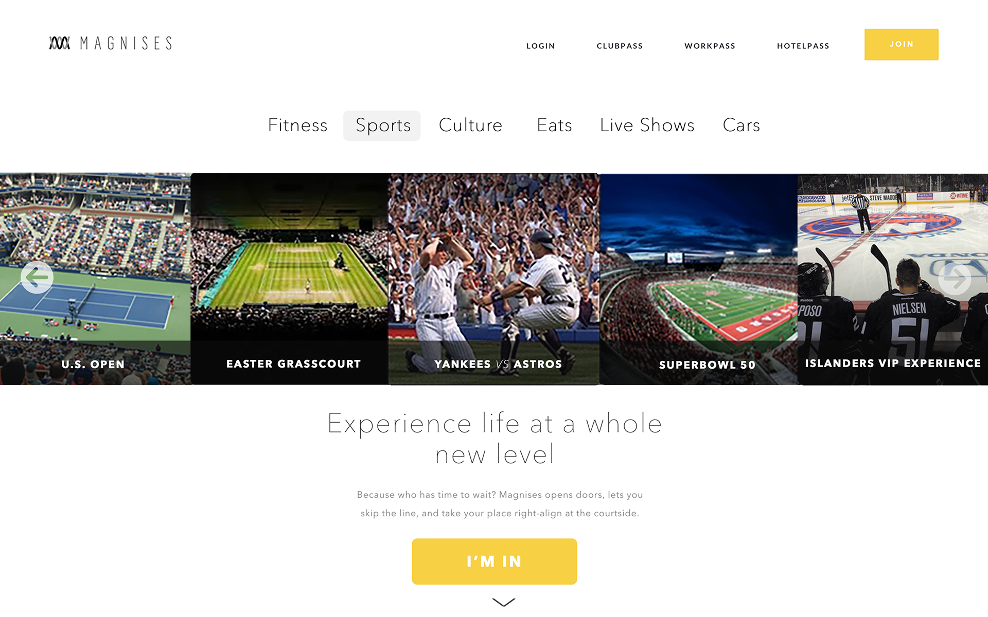 Magnises member website and experience discovery