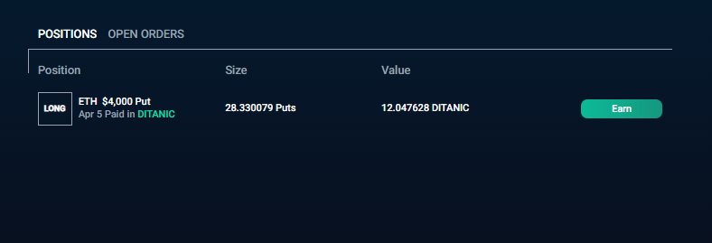 Divergence Protocol positions interface for active option exposure
