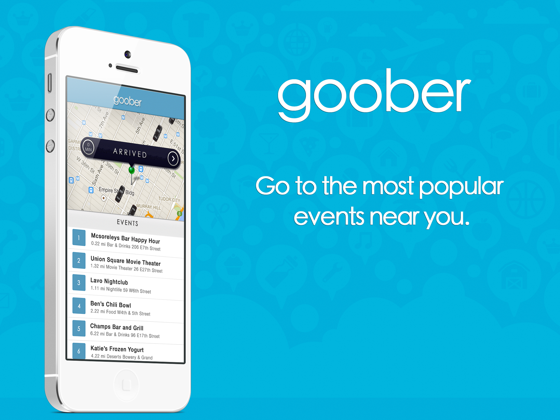 Goober promotional visual for finding popular events nearby