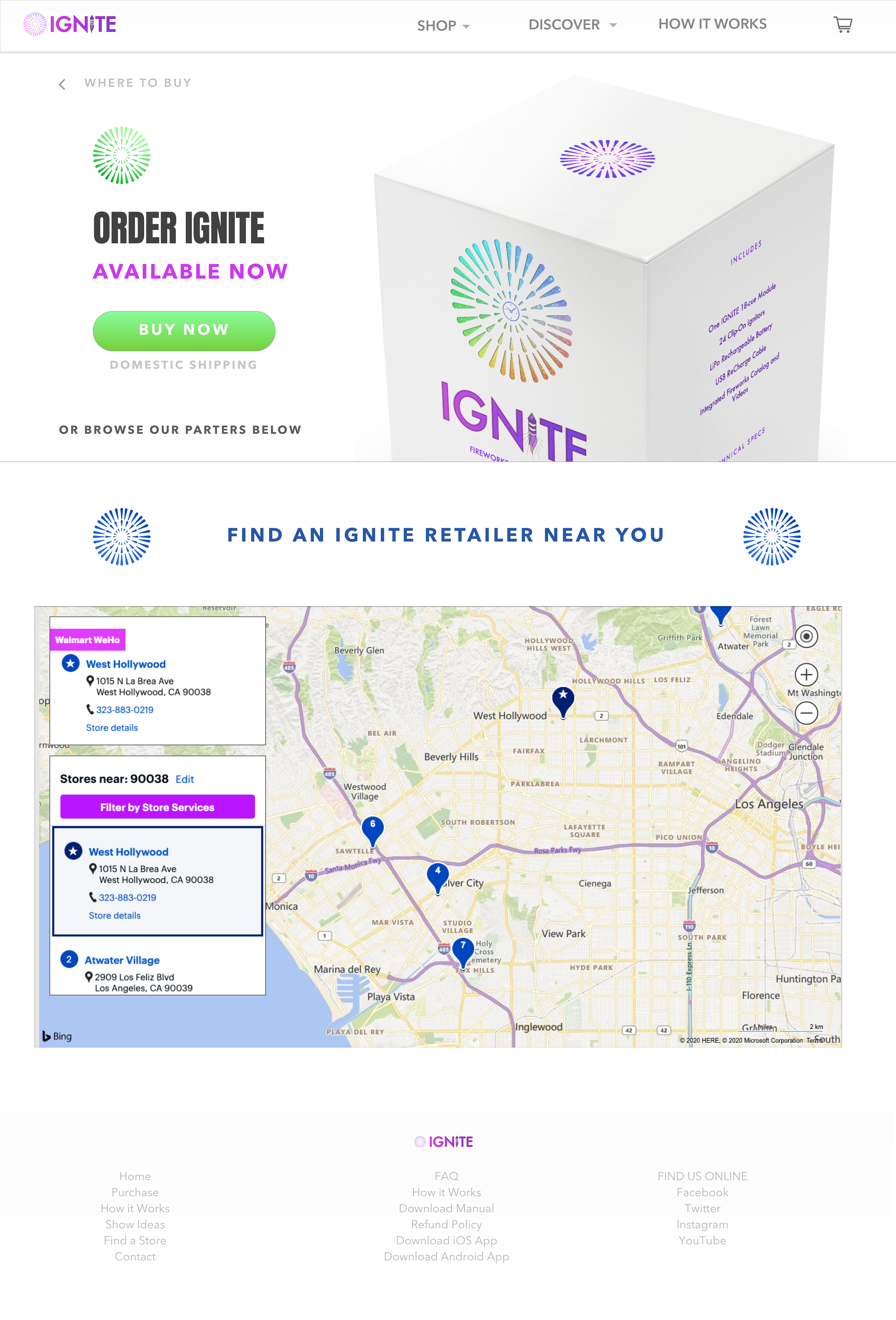 IGNITE ecommerce packaging and retailer-finder website design