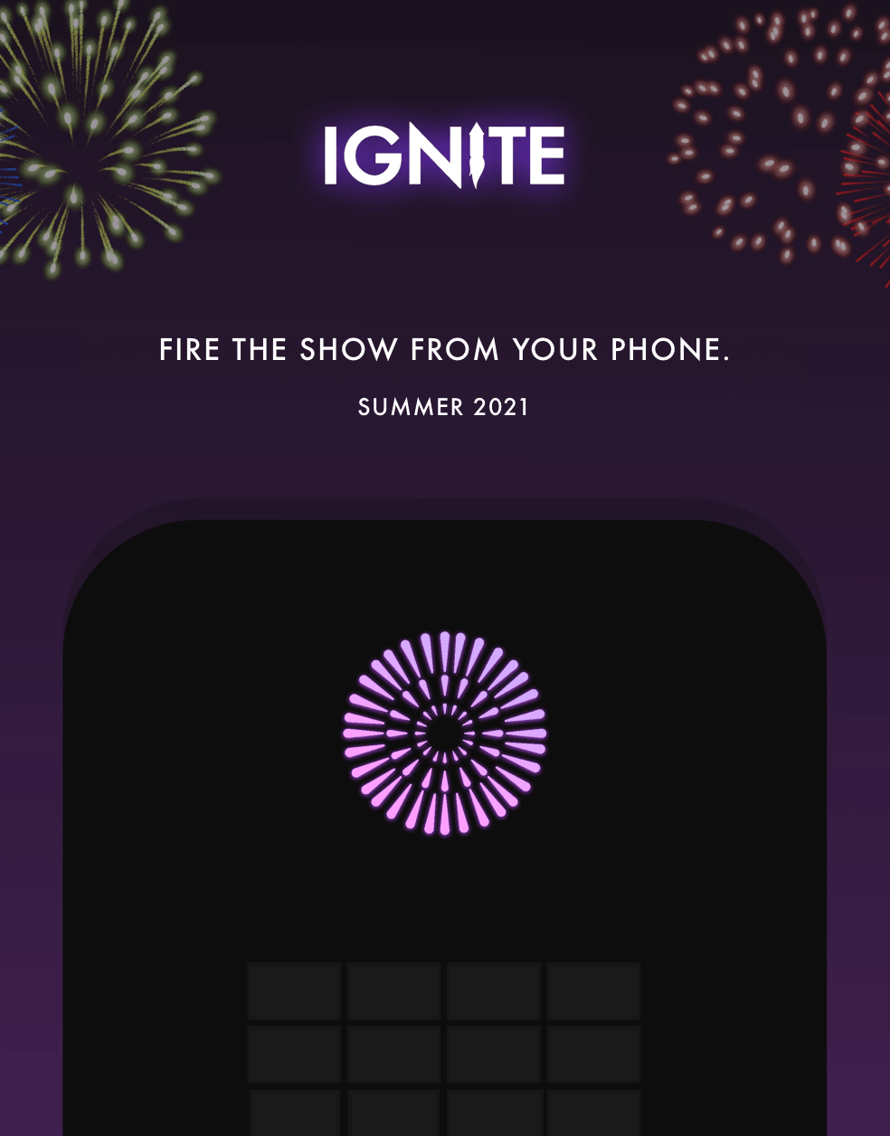 IGNITE Fireworks launch artwork and firing-module identity