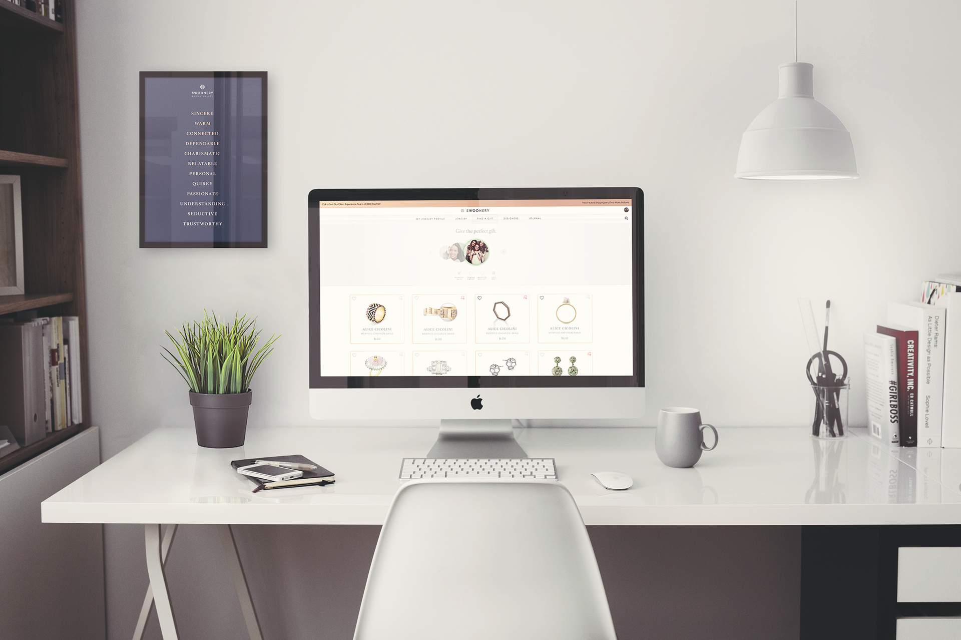 Swoonery guided gifting experience presented in an editorial desktop workspace