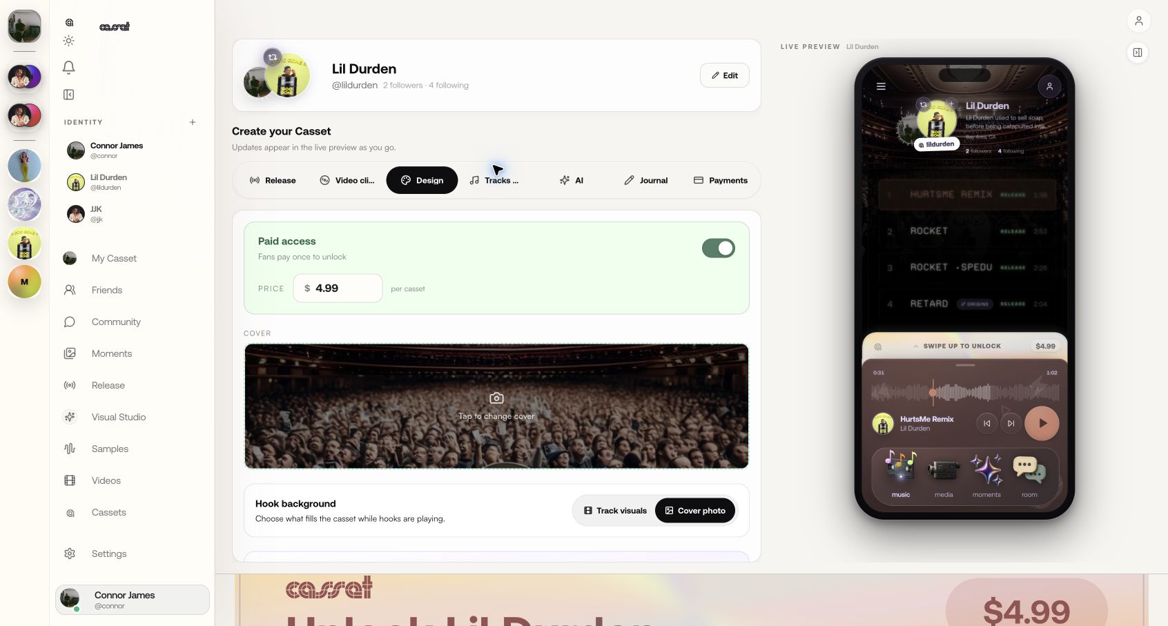 Lil Durden identity with paid access and a distinct visual system