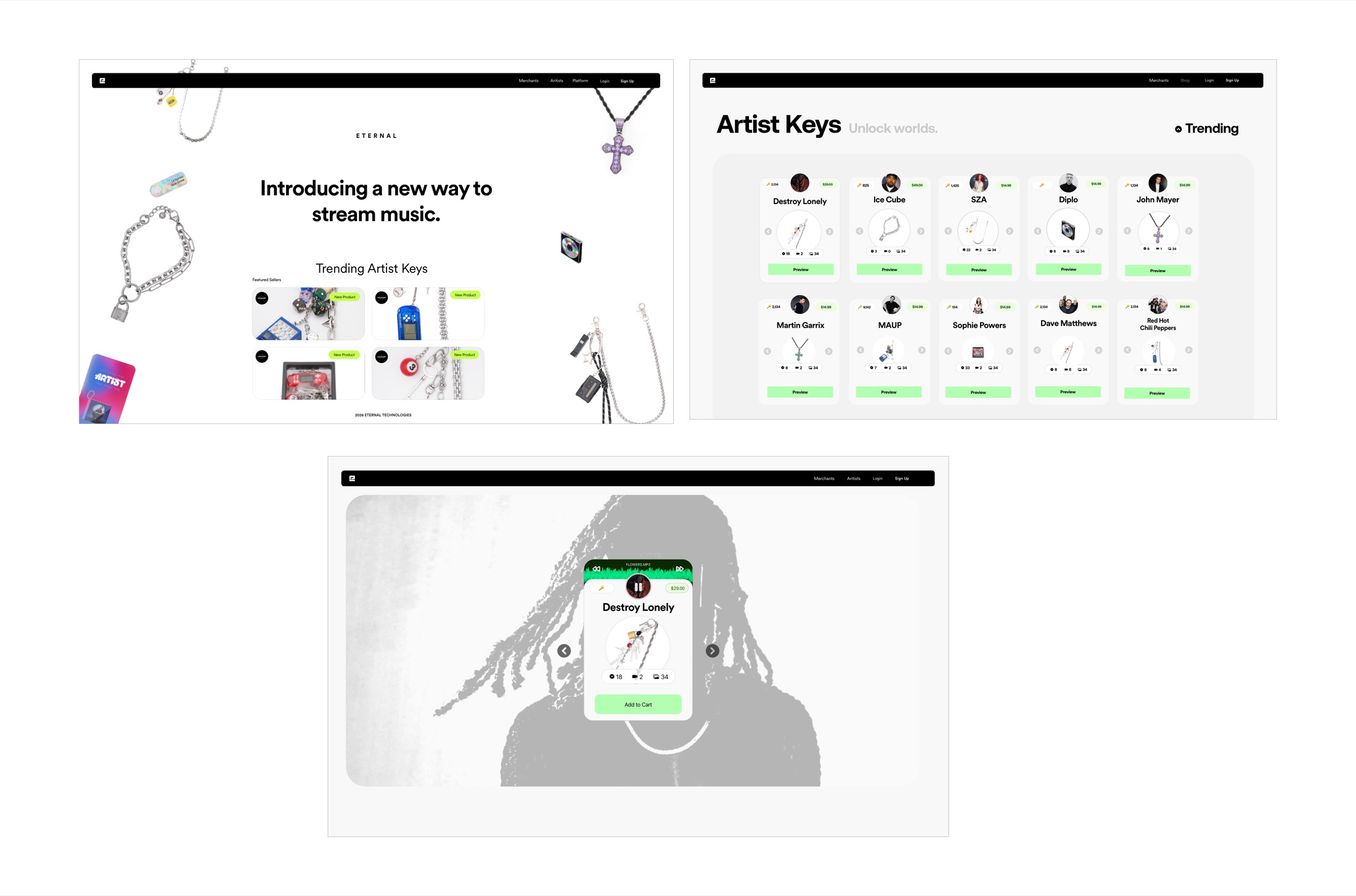 Early ETRNL marketplace direction centered on chain-based NFC merchandise