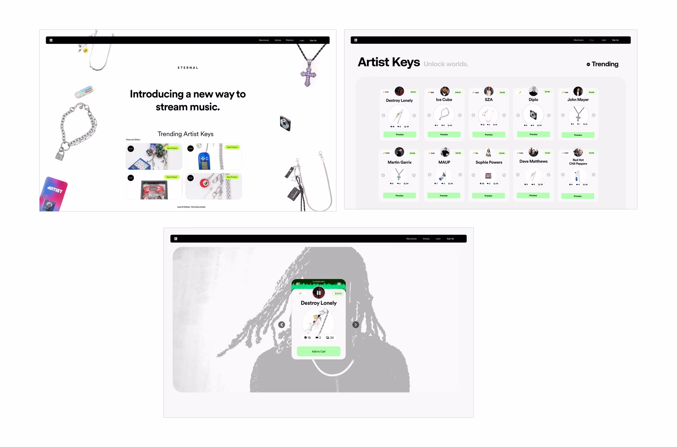 ETRNL web platform with Artist Key marketplace and purchase page