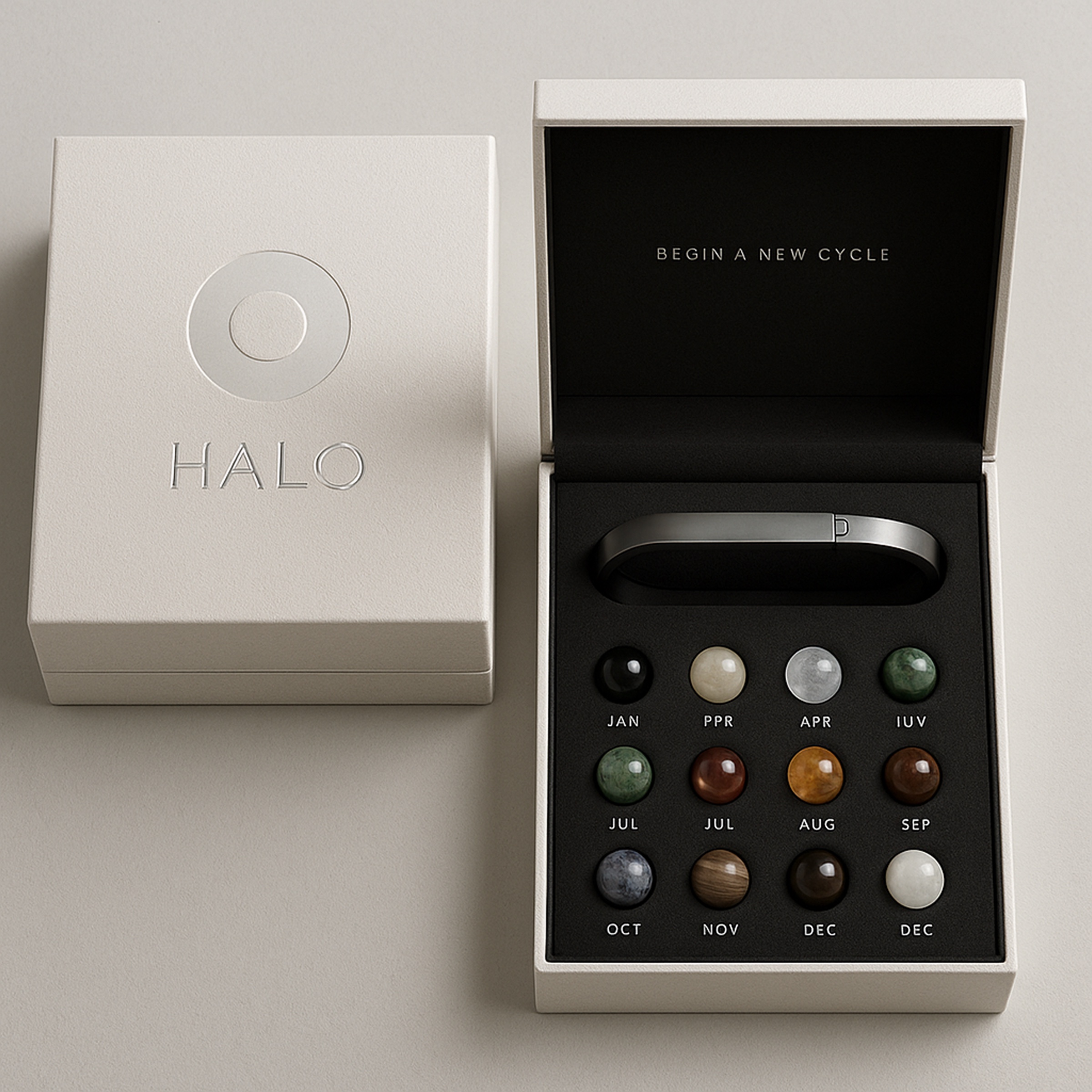 Habit Halo box - Begin a new cycle, device and twelve monthly milestone stones