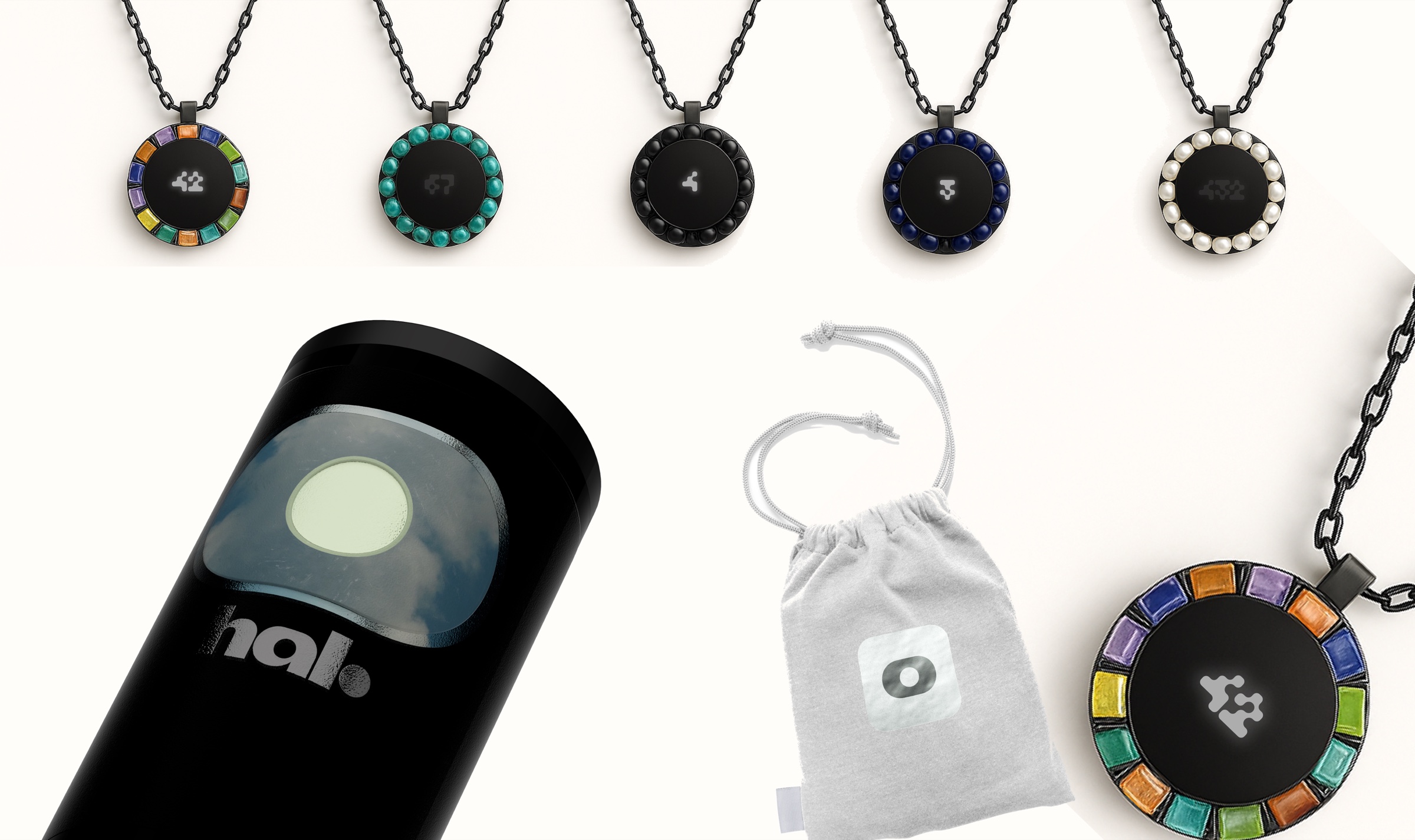 Habit Halo wearable pendants, charging case, and pouch