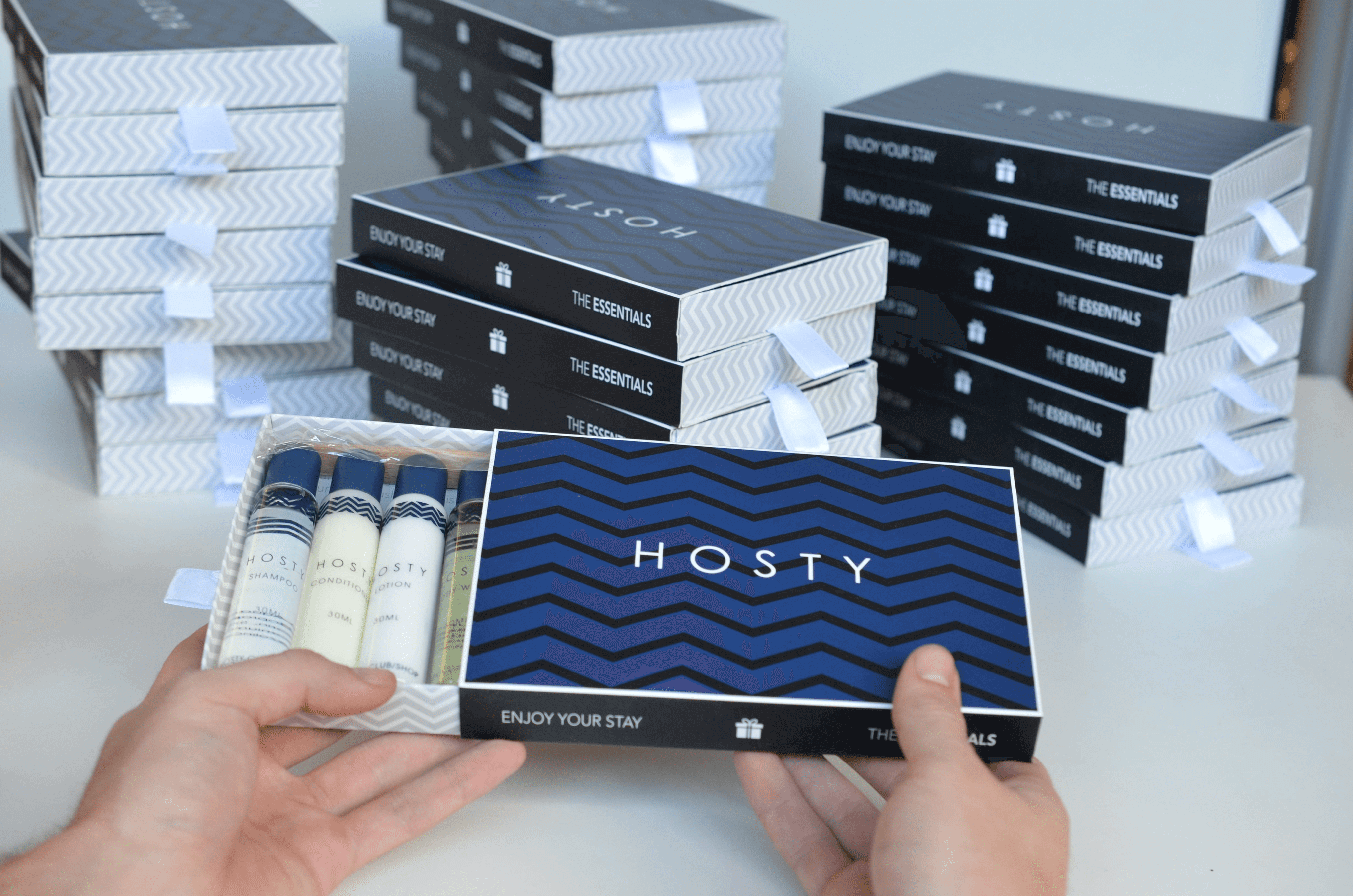 Stacked welcome kits