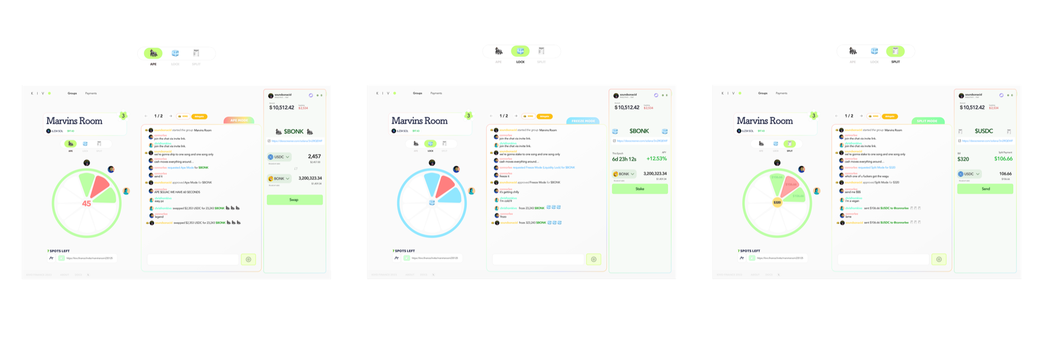 Kivo group modes and payment coordination
