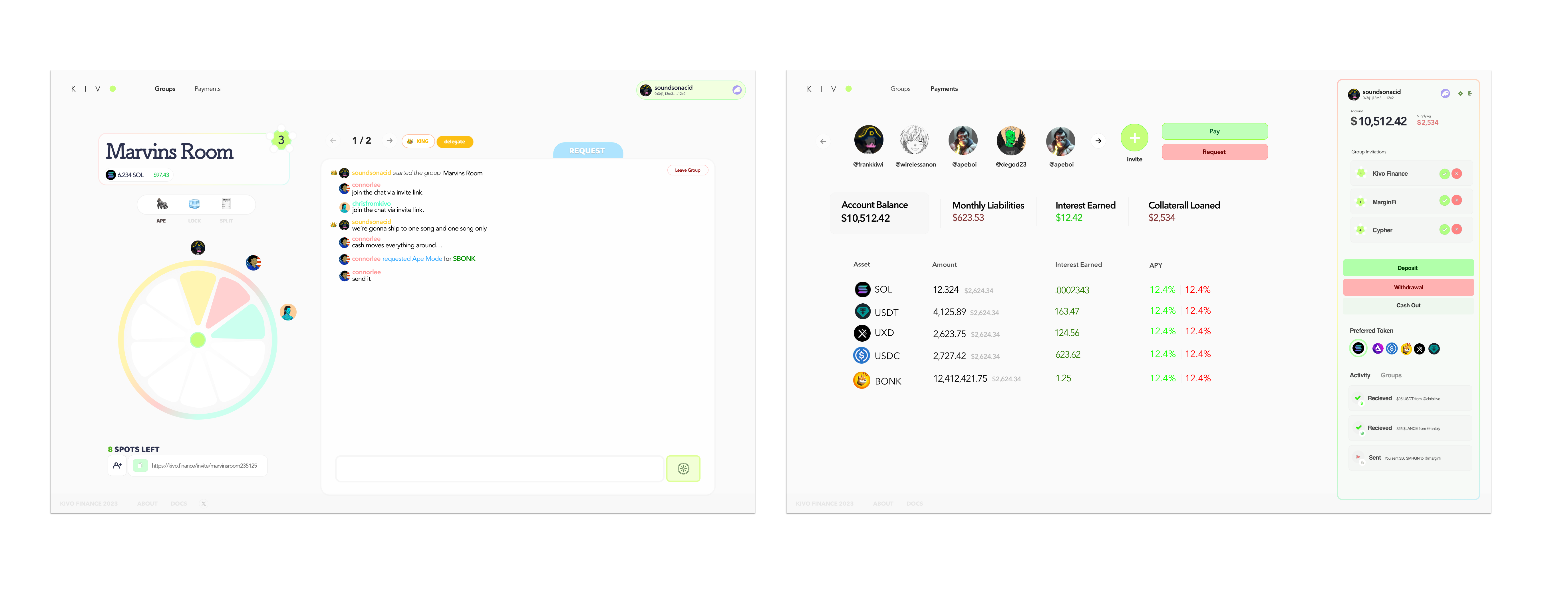 Kivo desktop — Groups and Payments