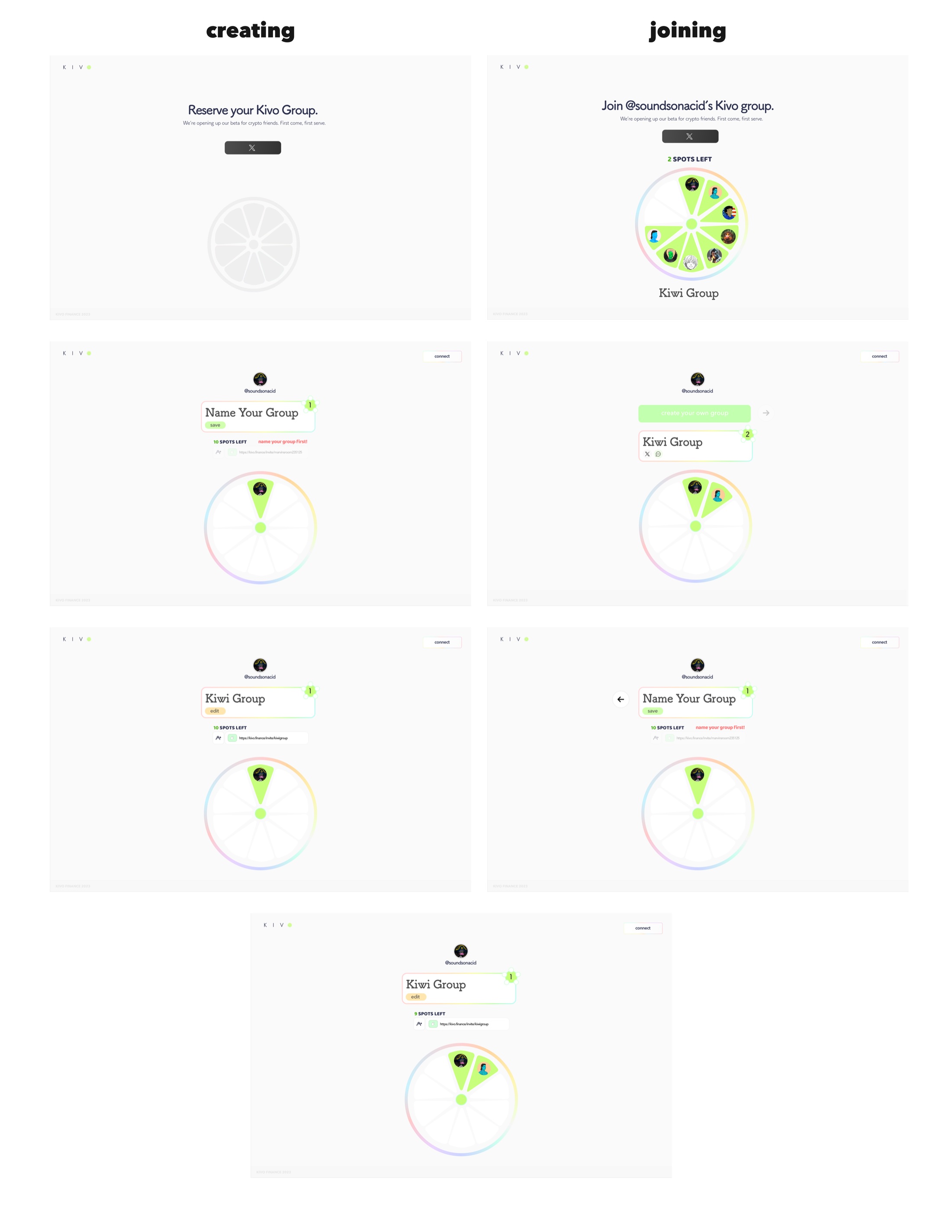 Kivo group referral flow for creating and joining a group