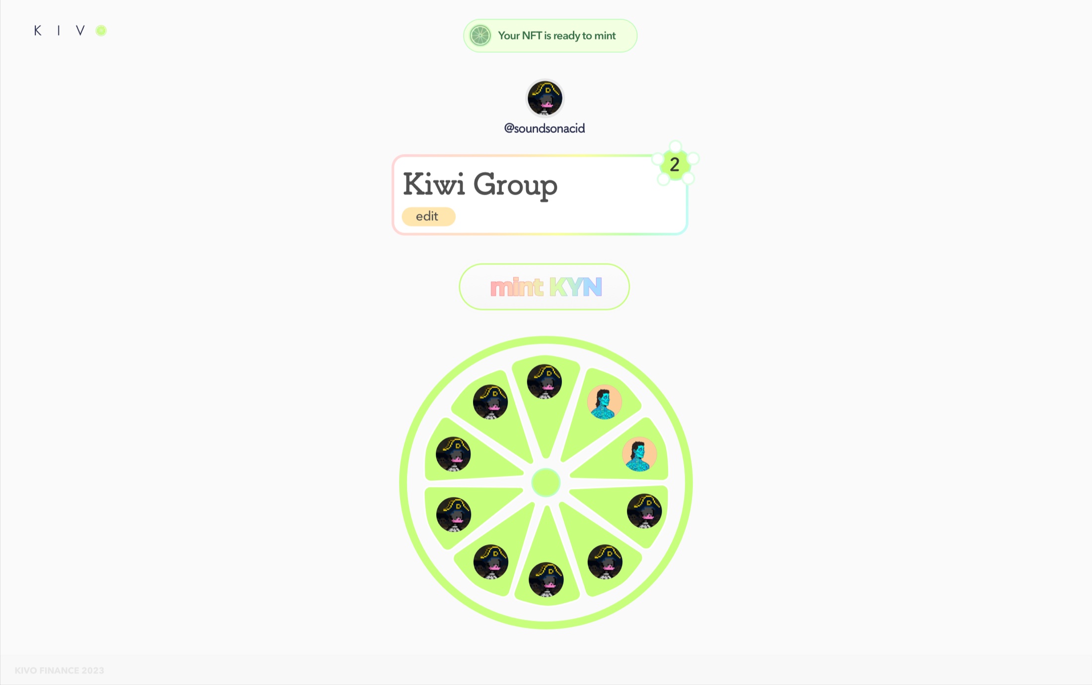 Completed Kivo group ready to mint a KYN collectible