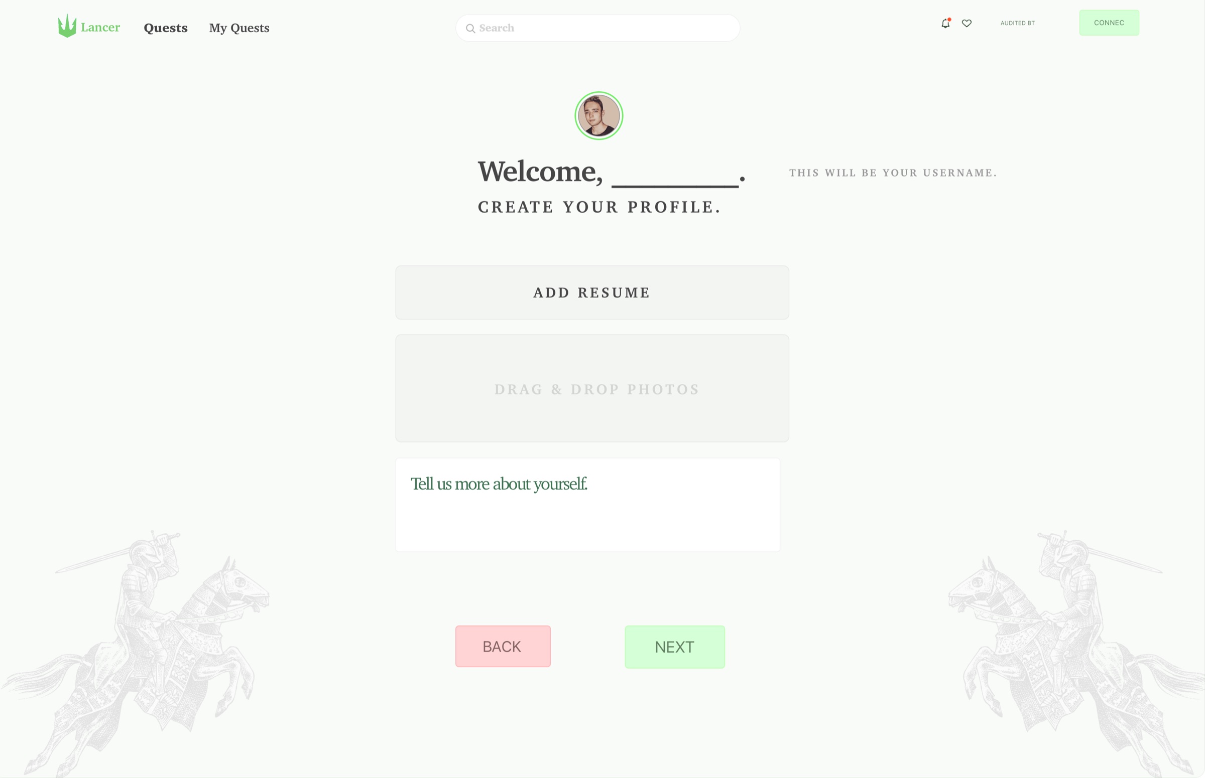 Lancer profile-creation onboarding