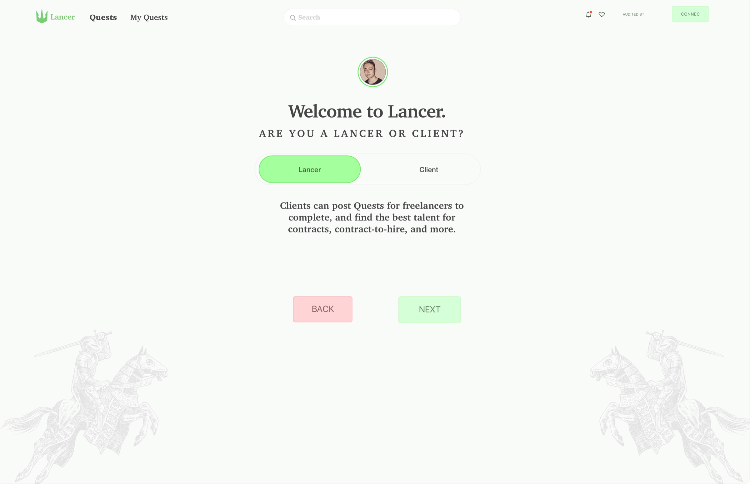 Lancer role-selection onboarding