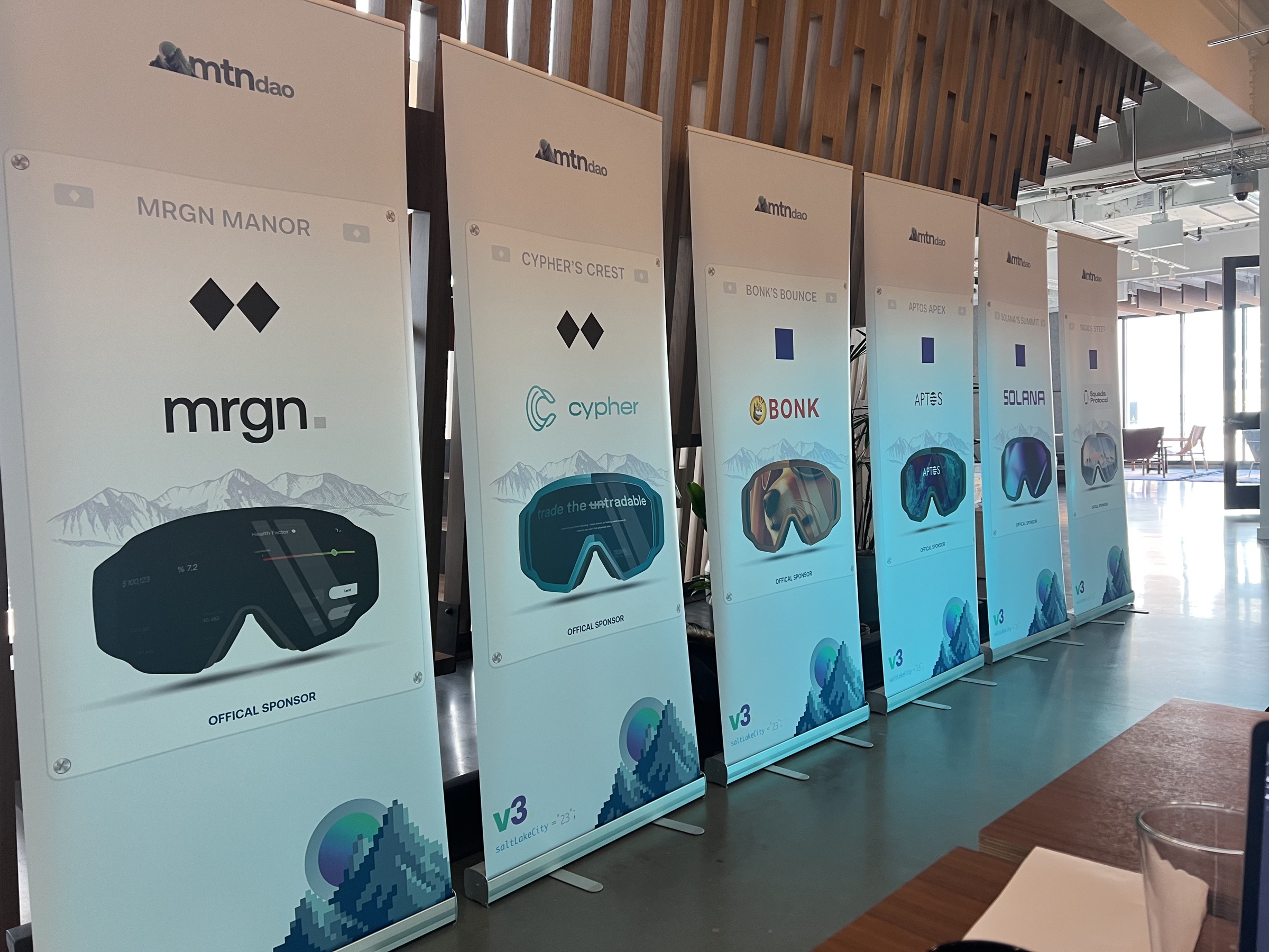 mtndao event sponsor boards installed in a venue