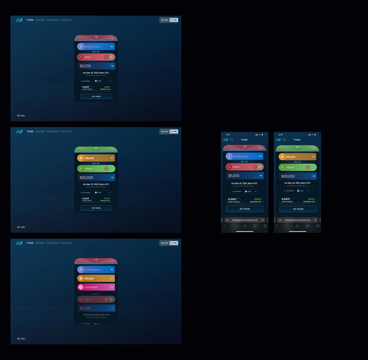 Divergence Protocol responsive options trading system across desktop and mobile