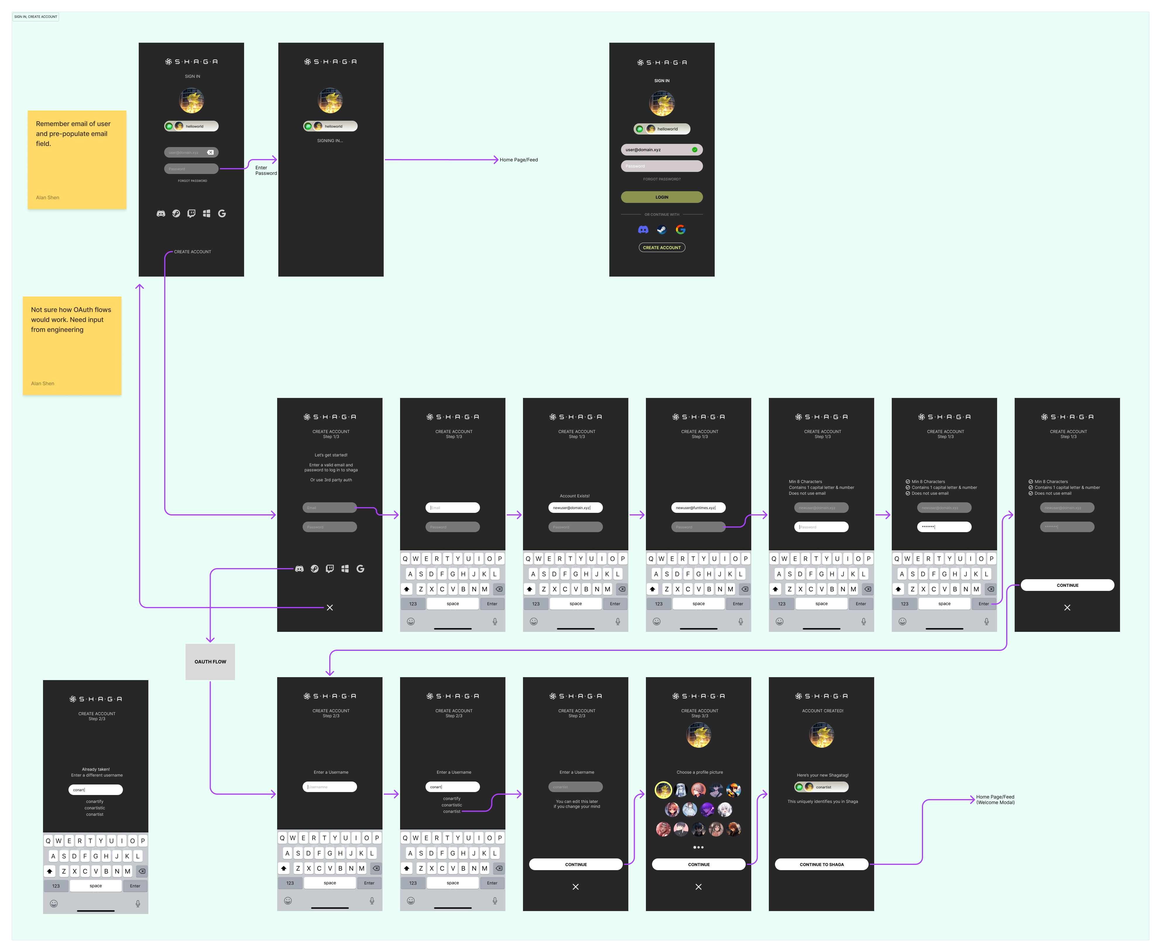 Shaga sign-in and account-creation UX flow