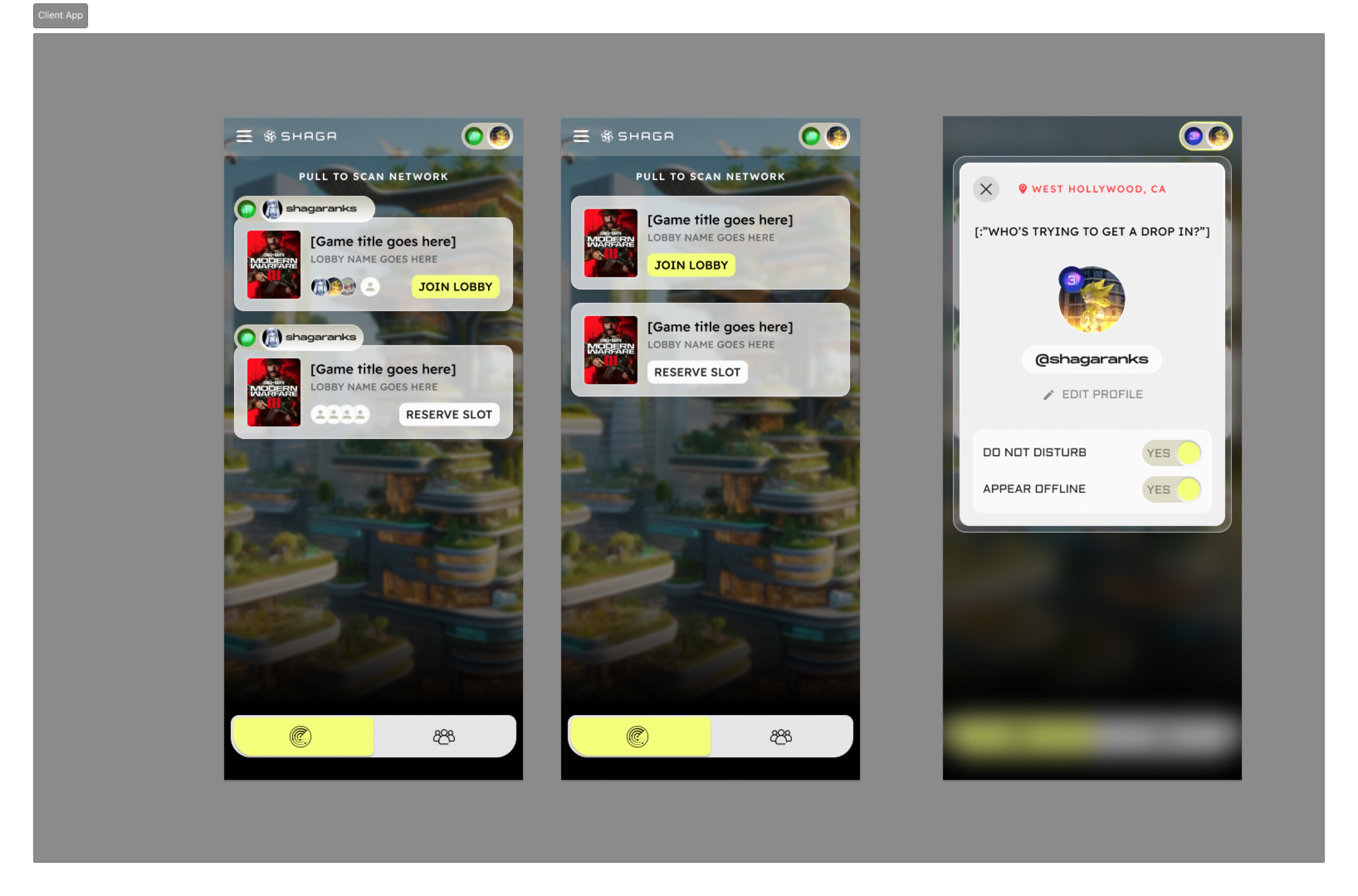 Client app screens