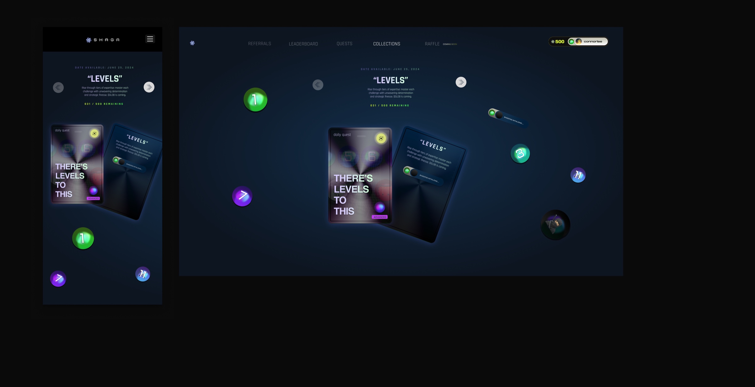 Shaga collectible progression system across mobile and desktop