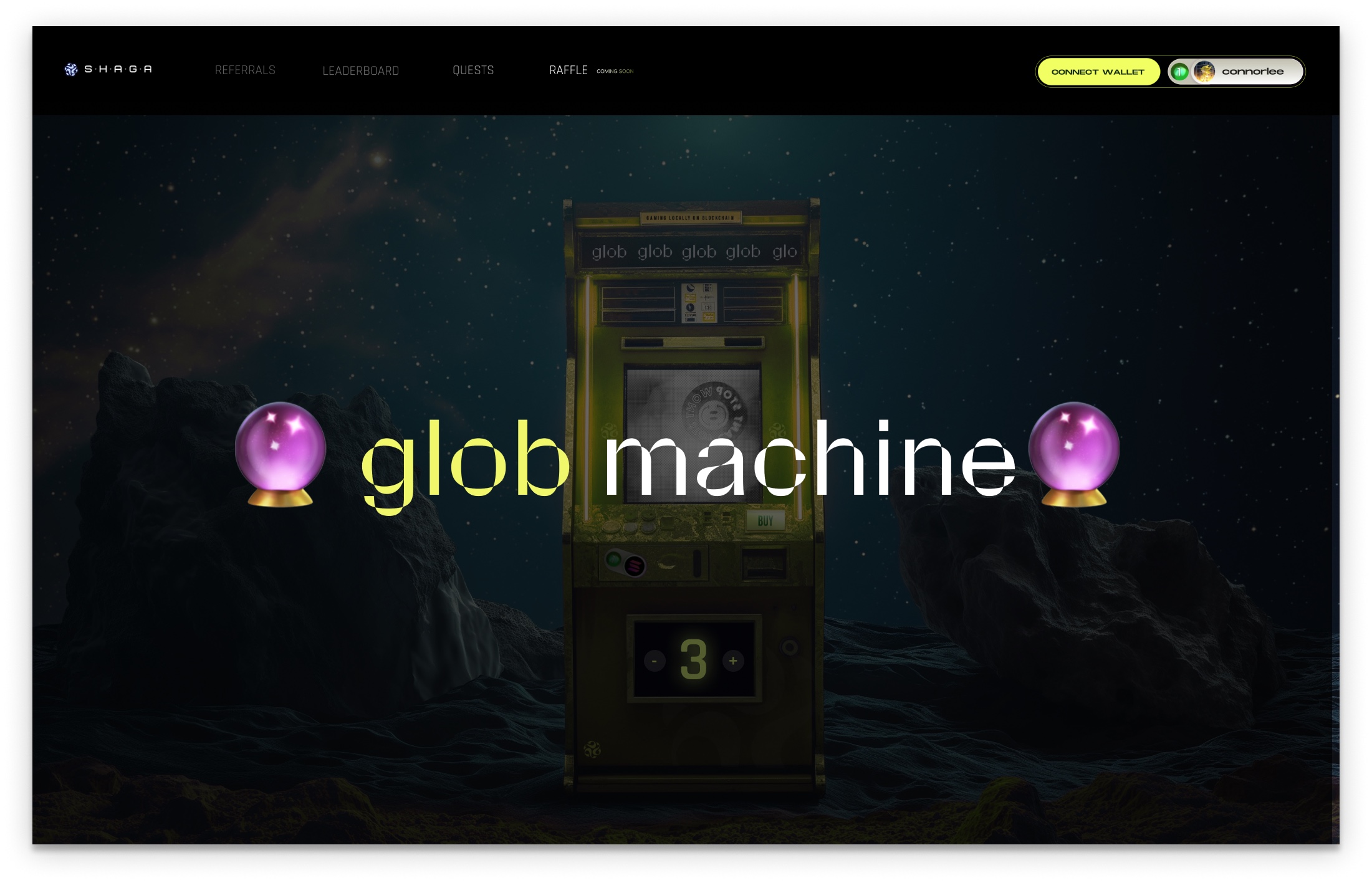 Shaga Glob Machine interactive raffle experience on the web