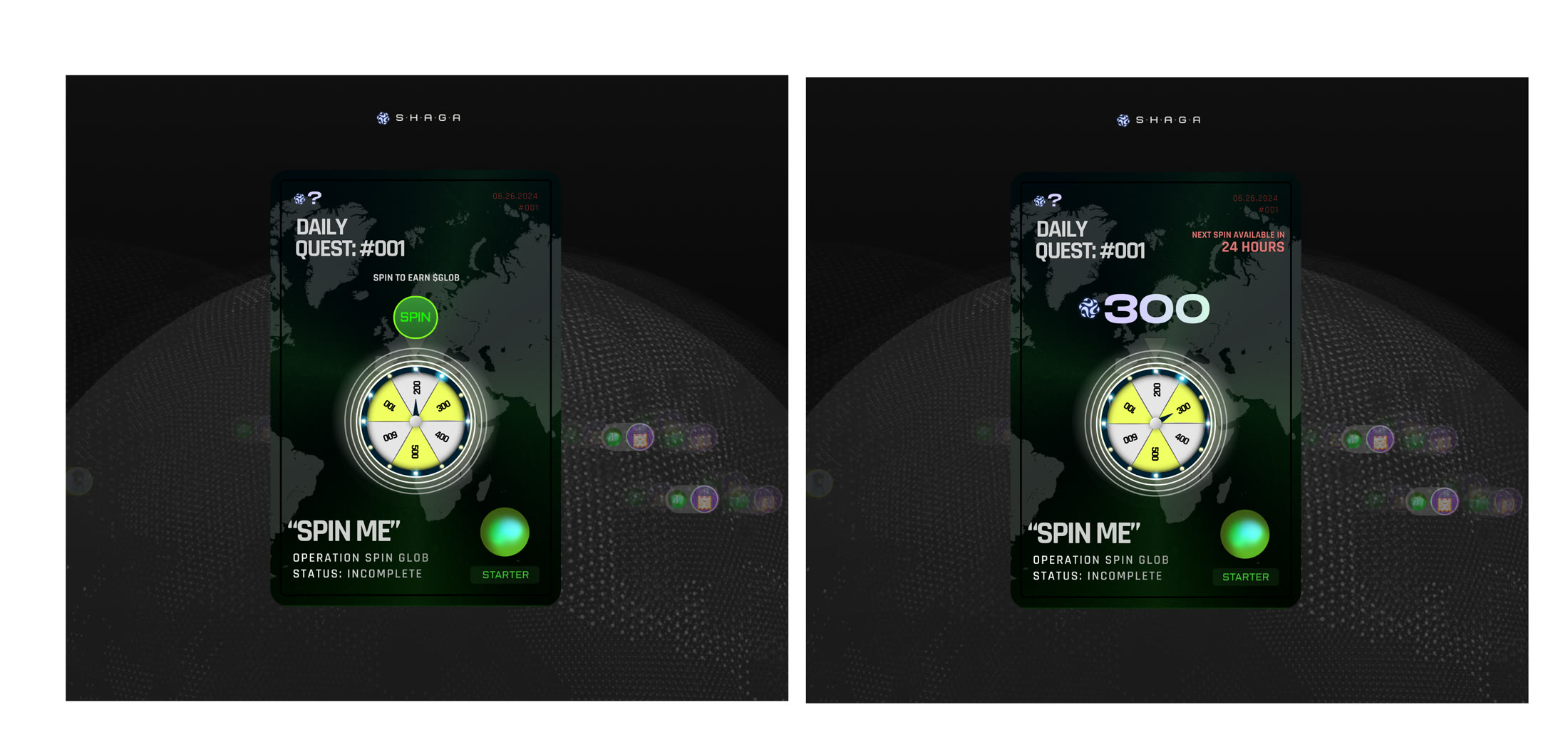 Shaga GLOB desktop spin quest card