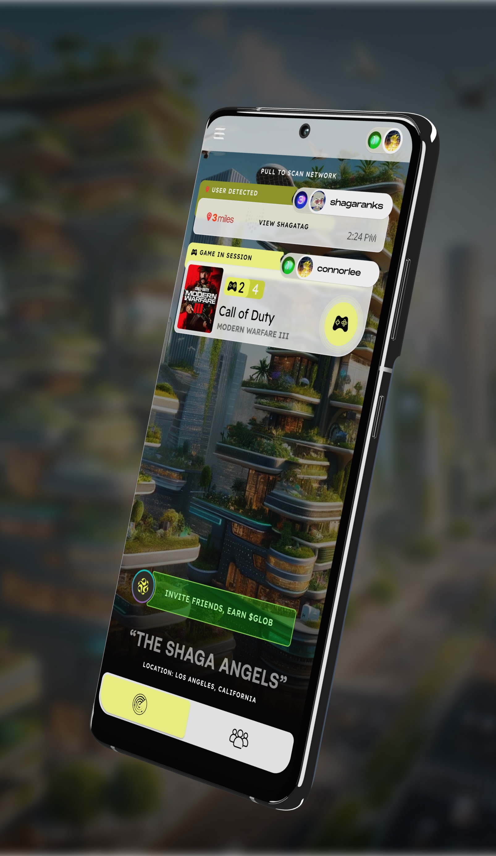 Shaga mobile lobby interface mockup